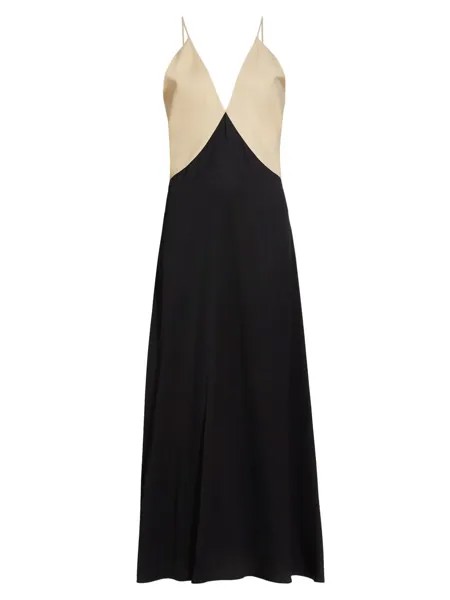 Платье-комбинация из двухцветного твила с драпировкой Totême, черный