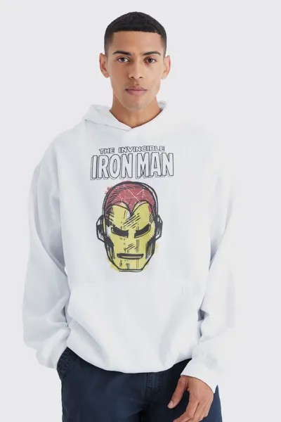 Толстовка Oversized с лицензией Железного человека boohooMAN, белый