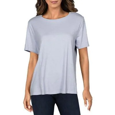 Женская синяя футболка с круглым вырезом и короткими рукавами Eileen Fisher, топ L BHFO 9352