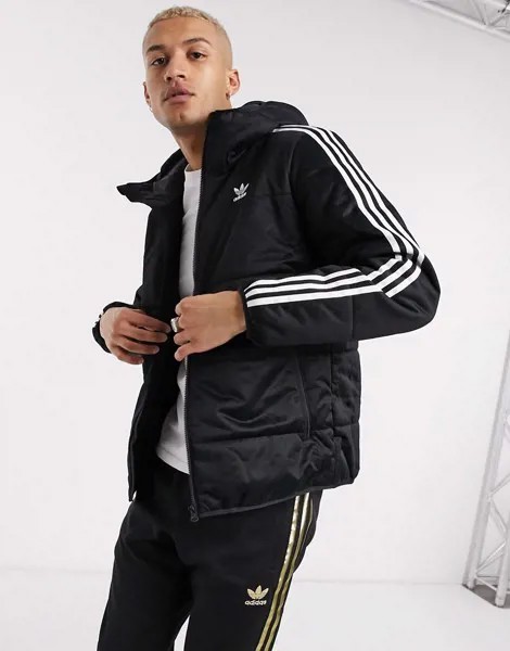 Черная парка с 3 полосками adidas Originals-Черный