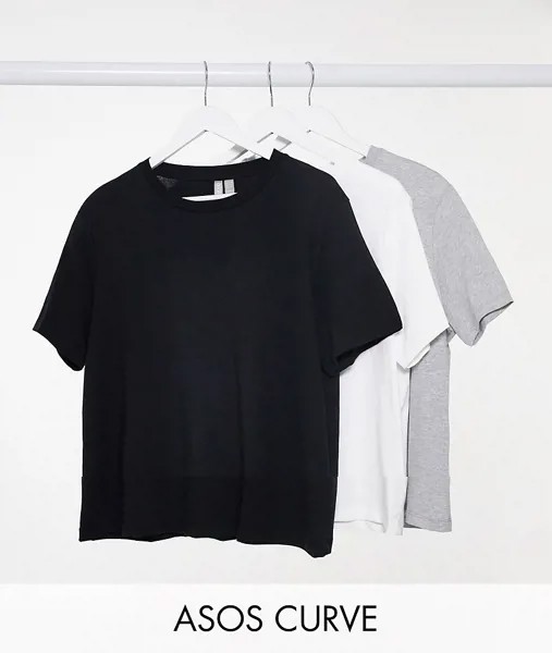 Набор из 3 футболок с круглым вырезом ASOS DESIGN Curve - СКИДКА-Мульти