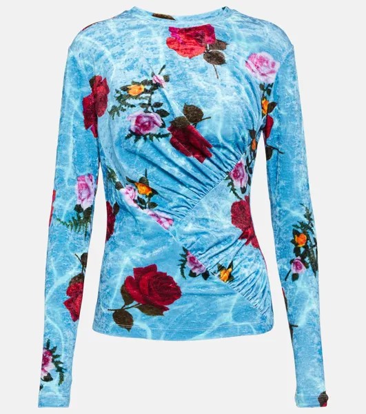 Бархатный топ с цветочным принтом Dries Van Noten, мультиколор