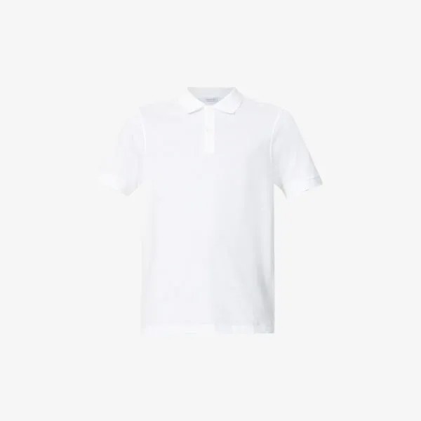 Рубашка-поло из хлопкового пике с короткими рукавами Sunspel, белый