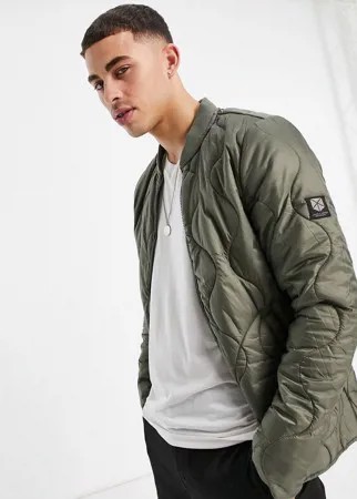 Блестящий стеганый премиум бомбер цвета хаки Jack & Jones-Зеленый цвет
