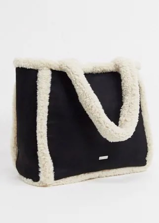 Черно-кремовая сумка-тоут с отделкой искусственным мехом Skinnydip-Черный цвет