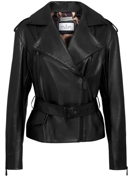 Philipp Plein куртка с поясом и логотипом, черный