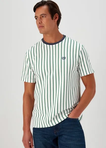 Текстурированная футболка в зелено-бежевую полоску Easy