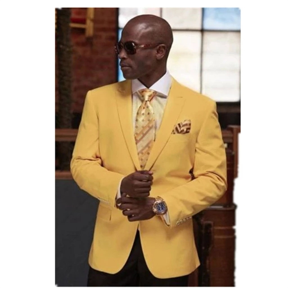 Новинка 2022, высококачественный индивидуальный однобортный мужской смокинг с лацканами желтого цвета, модный костюм из двух предметов (пидж...