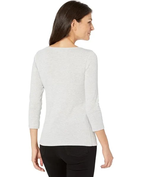 Топ Lilla P 1x1 Rib 3/4 Sleeve Boatneck Top, цвет Heather Grey