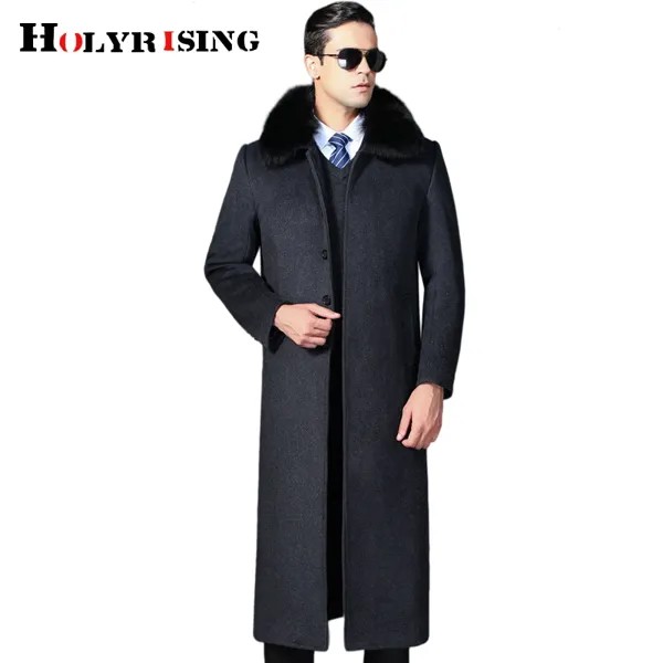 Мужские кашемировые пальто, меховые длинные деловые шерстяные полупальто 6XL для мужчин, плотный теплый тренч, плащ-пальто для отца на зиму ...
