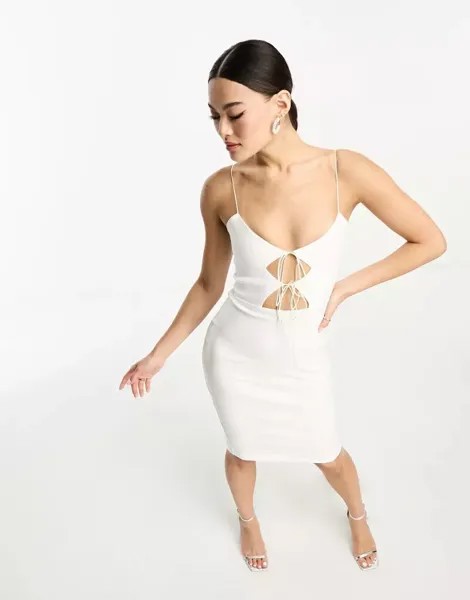 Белое платье миди Vesper с бретельками-спагетти и шнуровкой спереди