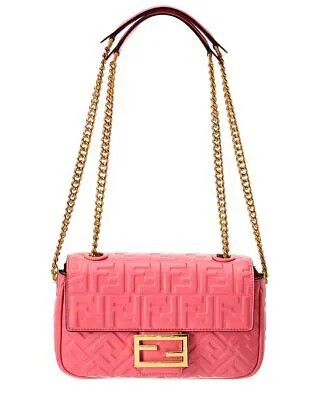 Женская кожаная сумка через плечо Fendi Baguette Midi FF, розовая