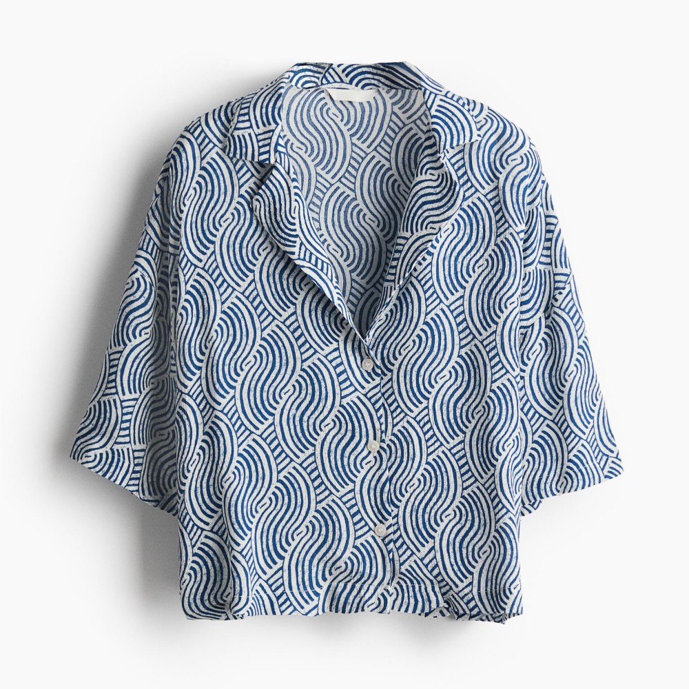 Рубашка H&M Oversized Resort, синий
