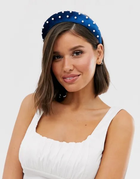 Обруч с отделкой искусственным жемчугом ASOS DESIGN-Синий