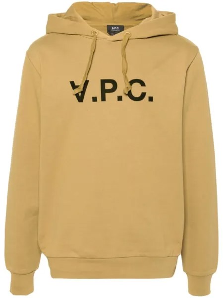 A.P.C. толстовка с капюшоном из хлопка с логотипом, зеленый