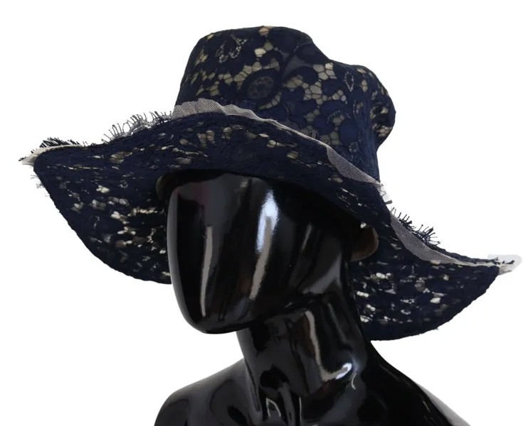 DOLCE - GABBANA Шляпа Синяя кружевная кепка с широкими полями и цветочным принтом s. 57/С Рекомендуемая розничная цена 1200 долларов США