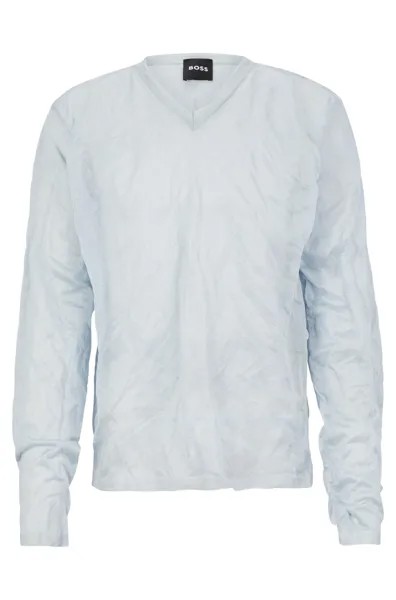 Джемпер Hugo Boss V-neck In A Crinkled Knit With Metalized Fibres, светло-голубой