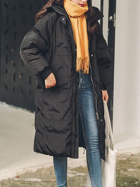 Milanoo Puffer Coats For Women Green Wind Proof Hooded Zipper Long Sleeves Long Outerwear