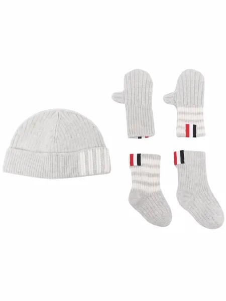Thom Browne Kids вязаный комплект из шапки и варежек с носками