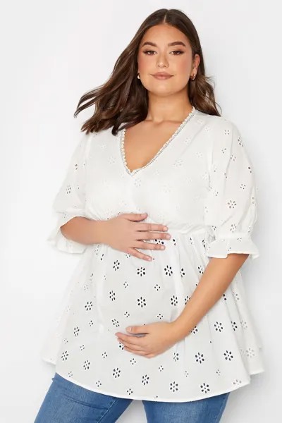 Блузка для беременных с английской вышивкой и V-образным вырезом Yours, белый