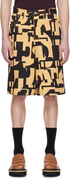 Черно-коричневые джинсовые шорты с принтом Dries Van Noten