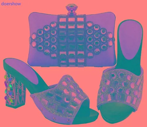 Doershow Новое поступление, в африканском стиле, персиковый цвет, нигерийская обувь для вечеринки, женская свадебная обувь и сумка