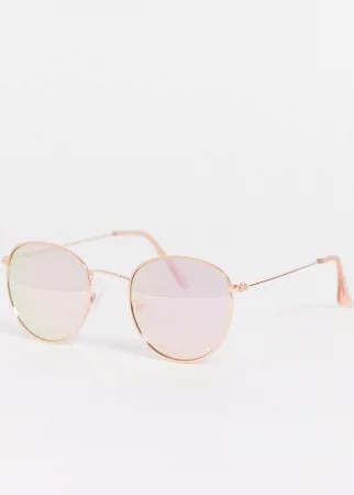Розово-золотистые круглые солнцезащитные очки в стиле 70-х New Look-Розовый