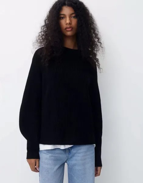 Черный джемпер в рубчик с круглым вырезом Pull&Bear