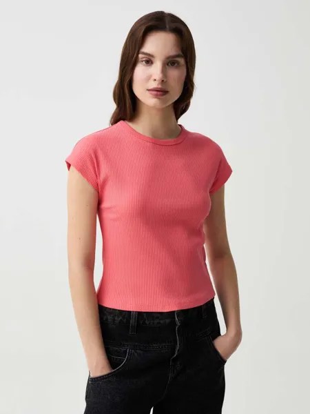 Футболка Essential в рубчик с рукавами-кимоно Ovs, цвет coral pink