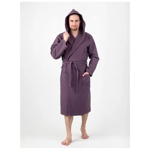 Халат Lilians, длинный рукав, капюшон, карманы, размер 48, бордовый, фиолетовый