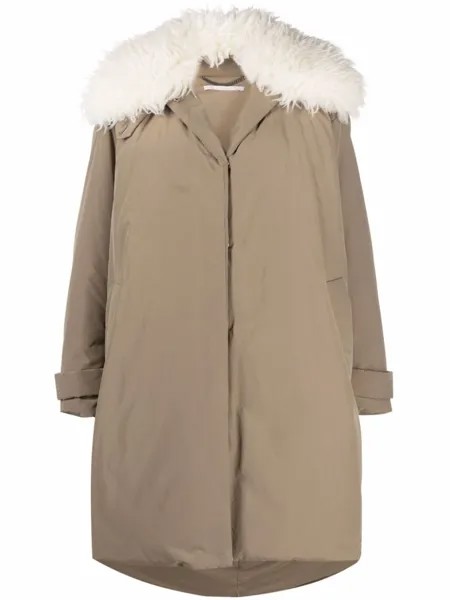 Stella McCartney пальто с меховым воротником, нейтральный цвет