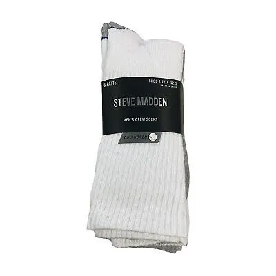 Мужские носки с подкладкой Steve Madden Comfy Athletic 6 Pack Crew Socks (белый, 6–12,5)