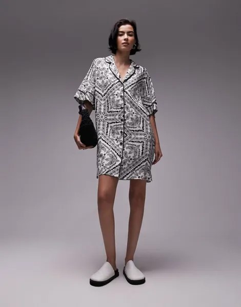 Сувенирное мини-платье-рубашка Topshop с однотонным принтом бандана
