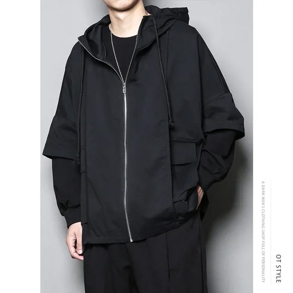 Куртка Dark японская из двух частей на молнии, специальная Дизайнерская верхняя одежда с капюшоном, повседневный свободный свитер с капюшоно...