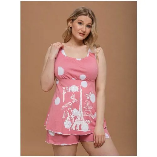 Пижама Алтекс, шорты, майка, без рукава, размер 48, розовый, белый