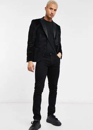 Бархатный зауженный пиджак с блестящими нитями Bolongaro Trevor-Черный цвет