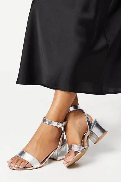 Широкие босоножки Tommi Barely There на среднем каблуке Dorothy Perkins, серебро