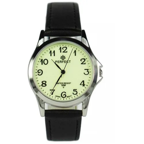 Perfect часы наручные, мужские, кварцевые, на батарейке, кожаный ремень, светящийся в темноте циферблат, японский механизм GX017-005-4