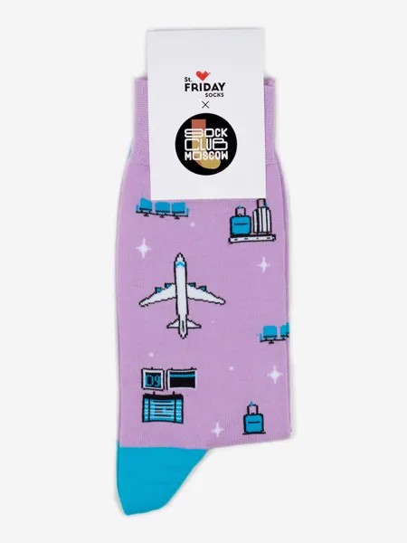 Носки с рисунками St.Friday Socks x Sock Club Moscow - Аэропорты, Фиолетовый