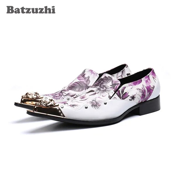 Туфли Batzuzhi мужские из натуральной кожи, официальная обувь под костюм, с острым носком, металлический носок, без застежки, обувь для вечерние ...