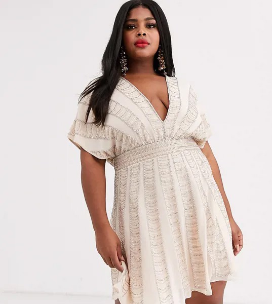 Короткое приталенное платье с отделкой бисером и пайетками ASOS DESIGN Curve-Многоцветный