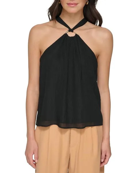 Блуза DKNY Sleeveless Crinkle Rayon Crossover, черный