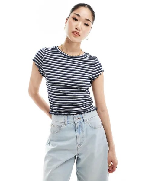 Синяя полосатая детская футболка с салатовым краем ASOS DESIGN