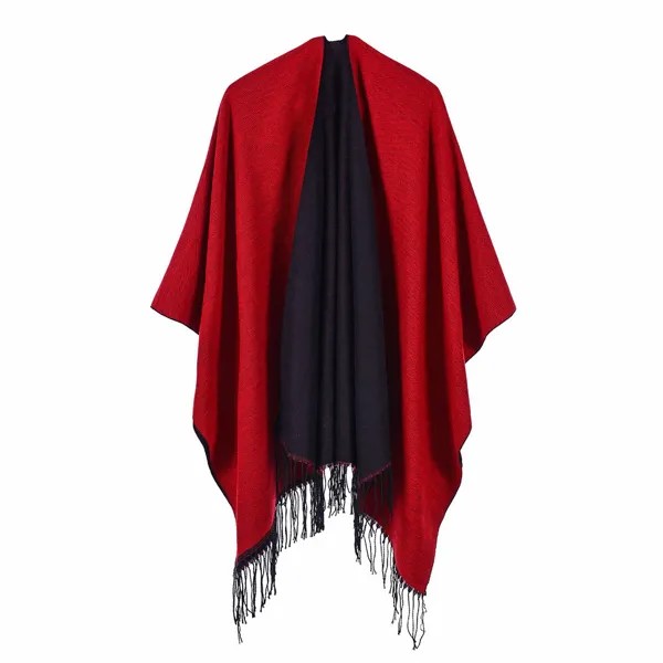 Осенне-зимний Европейский Американский уличный женский шарф универсальная теплая шаль с бахромой для кондиционирования воздуха Дамский Плащ Пончо Накидки 2
