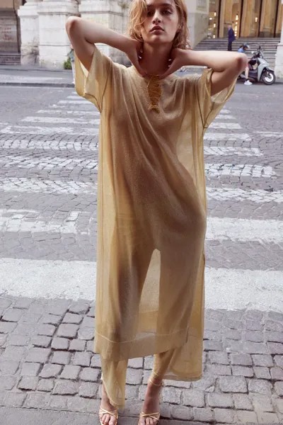 Трикотажное платье-туника с металлизированной нитью ZARA, золотой