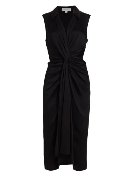 Платье миди из шармеза с драпировкой Michael Kors Collection, черный