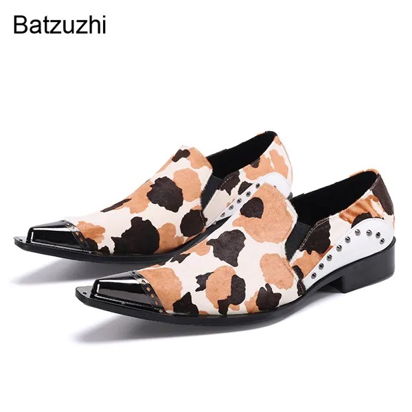 Batzuzhi мужские туфли итальянского типа, золотистые, с металлическим носком, черные лакированные кожаные туфли для мужчин, для вечеринки и сва...