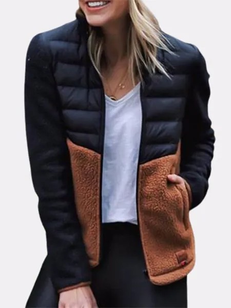 Повседневная куртка в стиле пэчворк с длинным рукавом и карманом для Женское