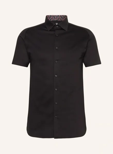 Рубашка приталенного кроя с короткими рукавами из трикотажа Desoto, черный