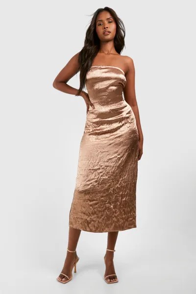Платье мидакси из фактурного атласа-бандо boohoo, коричневый